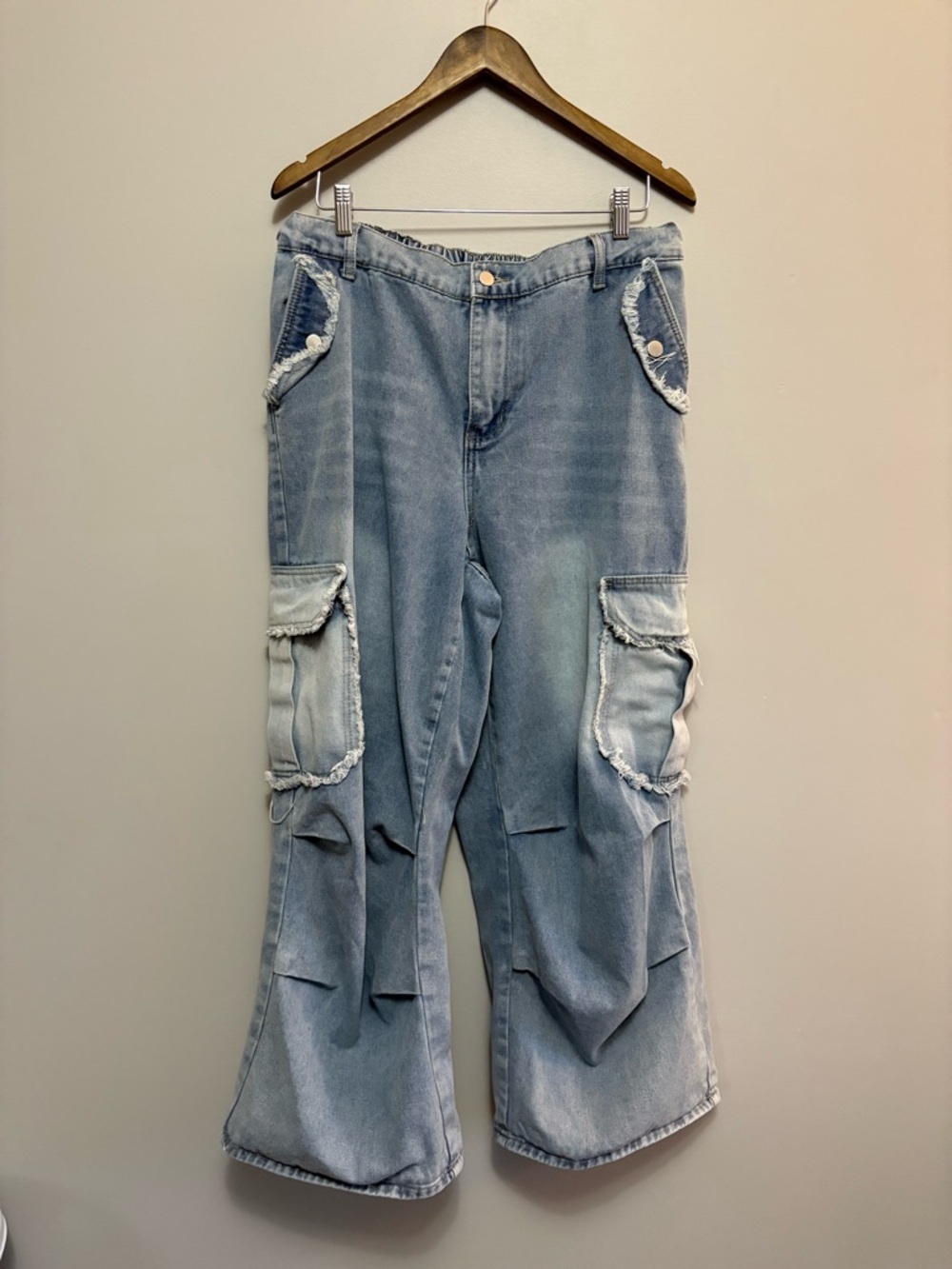Cargo Jeans Distressed Utility Denim Trendy Y2K Pants Size 1X Curve Plus Size